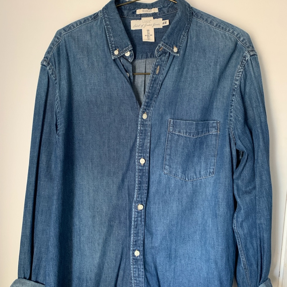 H&M Dark Blue Denim Shirt, Regular Fit Large
